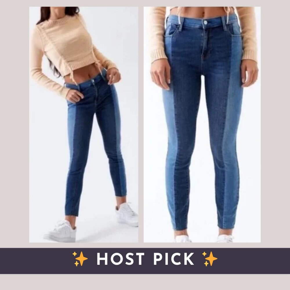 PacSun ♡ Dual Tone Denim High Rise Raw Hem Ankle Jegging